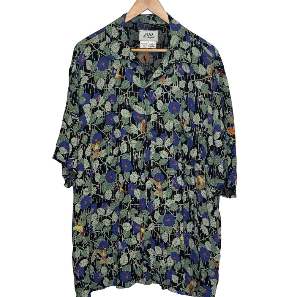 Flax by Jeanne Engelhart Men's 2X Hummingbird Leaf Print Short Sleeve Camp Shirt